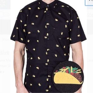Molokai Taco Button Down Shirt Men’s XL • Black Novelty Print • 100% Cotton